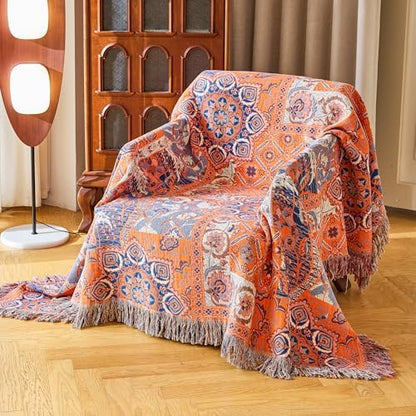 VANJOROY Boho Throw Blanket for Bed Couch 60" x 80", 100% Organic Cotton Skin-Friendly Ultra Soft Quilt Throw - Floral Rustic Living Room Decor Luxury Reversible Blanket for Sofa Chair and Gift