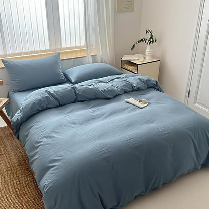 FACE TWO FACE Bedding Duvet Cover Set100% Washed Cotton Duvet Cover Linen Like Textured Breathable Durable Soft Comfy (Full, Deep Gray Blue)