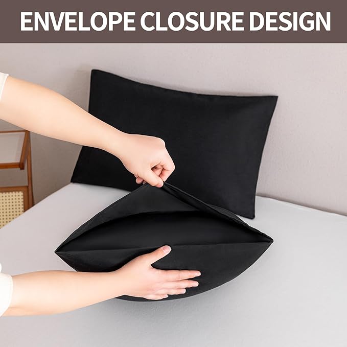 MINIPANDA Black Pillow Cases Set of 4 Queen Size - Super Soft, Smooth and Breathable Pillow Cases Queen- Envelope Design - Machine Washable Lightweight (20X30 Inches (4 Piece))