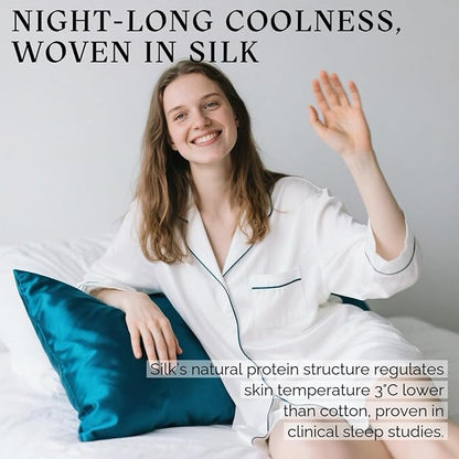 Ravmix Silk Pillow Cases with Zipper, 21momme Mulberry Silk Pillowcase for Hair Skin Health, Soft Smooth Breathable Cool Pillow Cover for Beauty Sleep with Gift Box 1PC(King 20"x36", Peacock Blue)