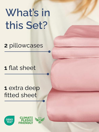 Extra Deep Twin XL Sheet Set - 4 Piece Breathable and Cooling Sheets - Hotel Luxury Bedding for Women, Men, Kids & Teens - Easy & Secure Fit - Soft and Wrinkle Free - Extra Deep Pockets - Baby Pink