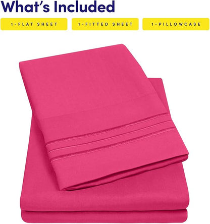 1500 Supreme Collection Twin XL Sheet Sets Fuschia - 3 Piece Bed Sheets and Pillowcase Set for Twin XL Mattress - Extra Soft, Elastic Corner Straps, Deep Pocket Sheets, Twin XL Fuschia