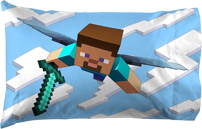 Jay Franco Minecraft Daytime 5 Piece Twin Bed Set - Includes Comforter & Sheet Set - Bedding Features Alex and Steve - Super Soft Fade Resistant Microfiber - (Official Minecraft Product)