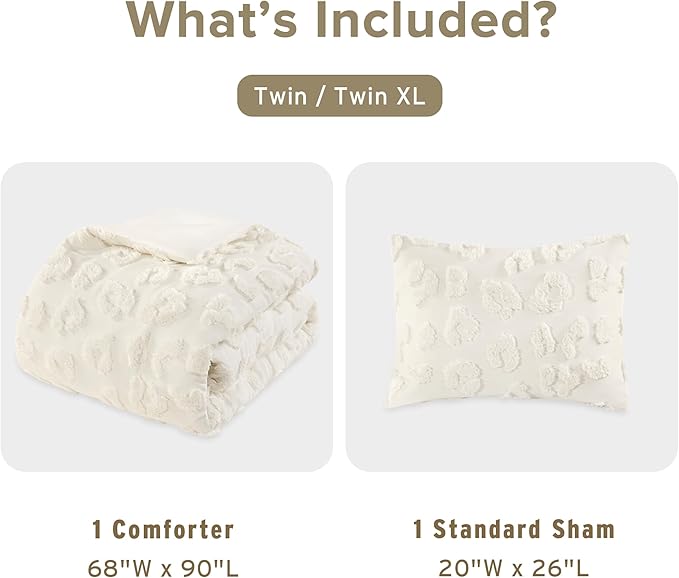 Intelligent Design Twin Comforter Set Chenille Tufted Animal Print Pattern Comforters Twin Size, All Season Fluffy Bedding Soft Microfiber Reverse, Larissa, Twin/Twin XL Off-White 2 Piece