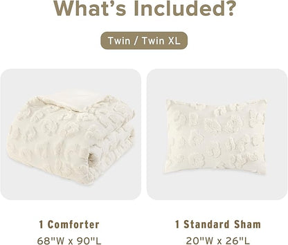 Intelligent Design Twin Comforter Set Chenille Tufted Animal Print Pattern Comforters Twin Size, All Season Fluffy Bedding Soft Microfiber Reverse, Larissa, Twin/Twin XL Off-White 2 Piece