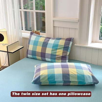 FACE TWO FACE Bedding Duvet Cover Set100% Washed Cotton Duvet Cover Linen Like Textured Breathable Durable Soft Comfy (Twin, Yunxi Blue)