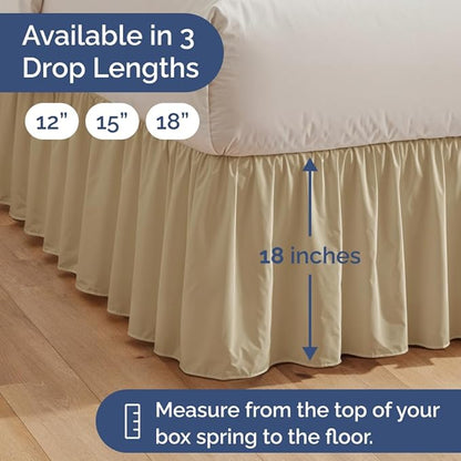 Bedskirt Twin Size Ruffle - 18 inch Drop Dust Ruffle Bed Skirt with Platform - Ultra-Soft, Easy Fit, Premium Hotel Quality - Wrinkle, Fade & Shrink Resistant - for Women, Men, Kids and Teens - Beige