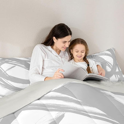 Erosebridal Gray and White Abstarct Toddler Bedding Set,Aesthetic Geometric Comforter Set for Minimalists,Graffiti Stripes Lines Quilt,Contemporary Boho Modern Art Duvet Insert for Minimalism