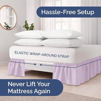 Wrap Around Dust Ruffle Bed Skirt - Light Lavender - Twin/Twin XL Size Beds w/ 15 Inch Drop - Easy Fit Elastic - Adjustable Pleated Bedskirt w/Brushed Fabric Wrinkle Free, Women, Men, Kids & Teens