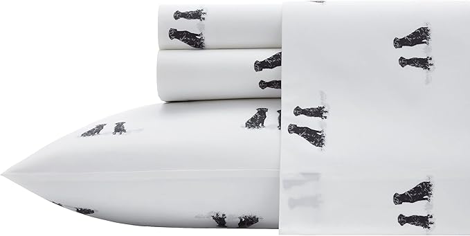 Eddie Bauer - Twin Bed Sheets, Cotton Percale Bedding Set with Matching Pillowcase, Crisp & Cool, Dorm Essentials (Labrador Fields White)