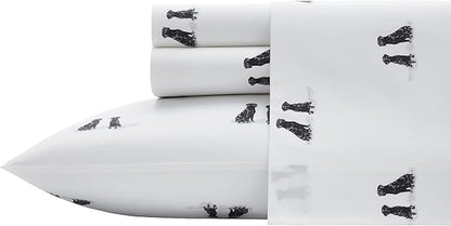 Eddie Bauer - Twin Bed Sheets, Cotton Percale Bedding Set with Matching Pillowcase, Crisp & Cool, Dorm Essentials (Labrador Fields White)