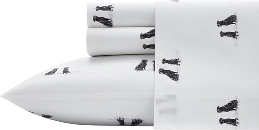 Eddie Bauer - Twin Bed Sheets, Cotton Percale Bedding Set with Matching Pillowcase, Crisp & Cool, Dorm Essentials (Labrador Fields White)
