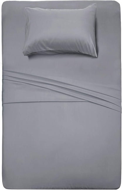Twin Size Sheet Set - 3 Piece Set(Silver Gray),100% Brushed Microfiber 1800 Luxury Bedding,Hypoallergenic,Soft & Fade Resistant