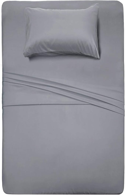 Twin Size Sheet Set - 3 Piece Set(Silver Gray),100% Brushed Microfiber 1800 Luxury Bedding,Hypoallergenic,Soft & Fade Resistant
