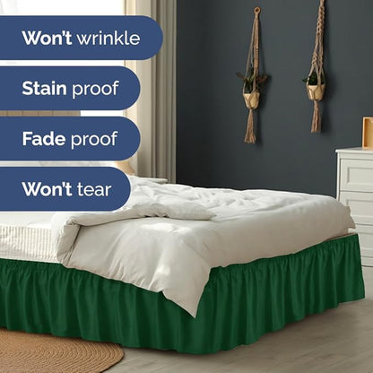 Wrap Around Dust Ruffle Bed Skirt - Emerald - for Full Size Beds w/ 15 Inch Drop - Easy Fit Elastic Strap - Adjustable Pleated Bedskirt w/Brushed Fabric - Wrinkle Free - for Women, Men, Kids & Teens