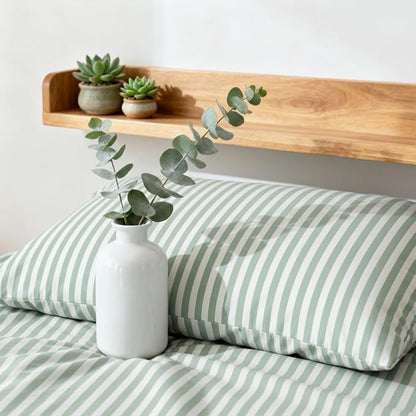 Striped Comforter Set Queen Size Green White Wide Stripes Pattern Bedding Set for All Season Soft Fluffy Down Alternative Comforter 3 Pieces, 100% Microfiber, 2 Pillowcases