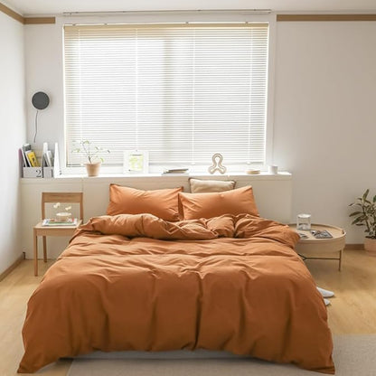 CLOTHKNOW Brown Queen Comforter Set Pumpkin Bedding Comforter Sets Soft Rust Comforter Caramel Queen Comforter with 2 x Pillow Cases