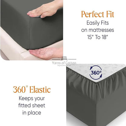 Split Head Flex 1 Qty Fitted Sheet for Adjustable Bed, King 28" Split Down from The Top, 100% Egyptian Cotton 600 Thread Count, 18" Deep Pocket, Super Soft Wrinkle Free, Dark Grey