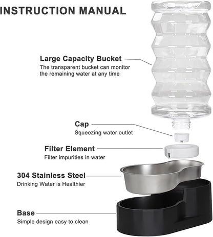 RIZZARI 8L Dog Water Bowl Dispenser:Spill Resistant Multi Pet Solution | Cleaner Drinking Water / Dishwasher Safe Bowl / Auto-Refill with No Pump / Spill Resistant / No Electricity