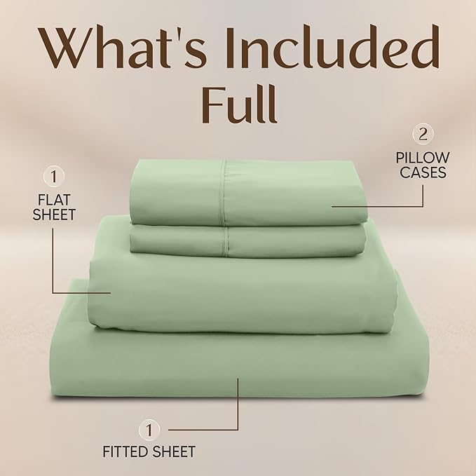 Utopia Bedding Full Sheet Set – 4 Piece Bed Sheets for Full Size Bed, Soft and Breathable Microfiber, Includes 1 Fitted Sheet, 1 Flat Sheet and 2 Pillowcases (Sage)