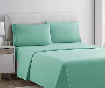 Clara Clark Bed Sheets, Premier 1800 Series 4 Piece Bed Sheet Set, Deep Pocket, Wrinkle, Fade, Stain Resistant, Luxury Soft Bedding Sheets & Pillowcases, Full, Mint Green