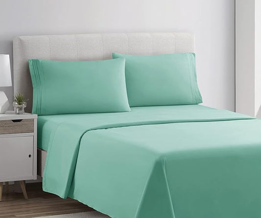 Clara Clark Bed Sheets, Premier 1800 Series 4 Piece Bed Sheet Set, Deep Pocket, Wrinkle, Fade, Stain Resistant, Luxury Soft Bedding Sheets & Pillowcases, Twin, Mint Green