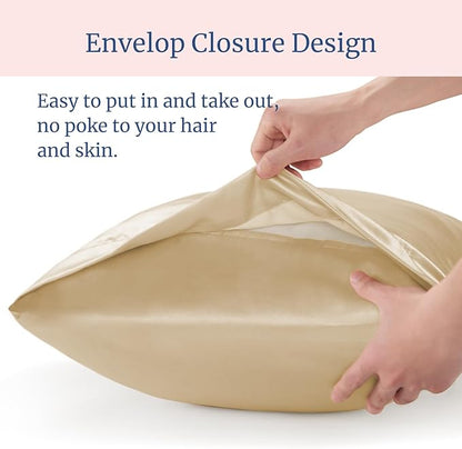 BEDELITE Satin Pillowcase for Hair and Skin, Super Soft and Cooling Similar to Silk Pillow Cases 2 Pack with Envelope Closure, Gift for Women Men(20"x36" King Size, Champagne)