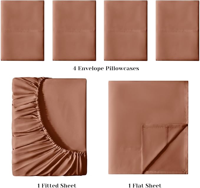 BYSURE 6 Pieces Bed Sheets Set(Full, Chocolate Brown) - Hotel Luxury Super Soft 1800 Thread Count 100% Microfiber Sheets with Deep Pockets, Wrinkle & Fade Resistant