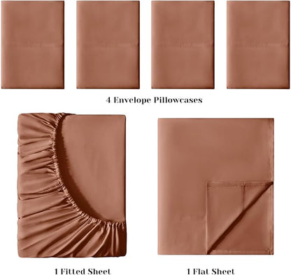 BYSURE 6 Pieces Bed Sheets Set(Full, Chocolate Brown) - Hotel Luxury Super Soft 1800 Thread Count 100% Microfiber Sheets with Deep Pockets, Wrinkle & Fade Resistant