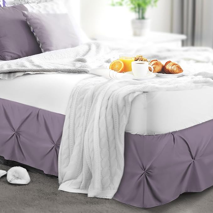 Nestl Grayish Purple Bed Skirt Queen Size, Pinch Pleat Queen Bed Skirt, 14" Inch Drop Queen Bedskirt, Hotel Quality Purple Bed Skirts, Microfiber Bedskirt for Queen Bed, Grayish Purple Queen Bed Skirt