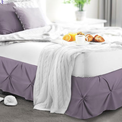 Nestl Grayish Purple Bed Skirt Queen Size, Pinch Pleat Queen Bed Skirt, 14" Inch Drop Queen Bedskirt, Hotel Quality Purple Bed Skirts, Microfiber Bedskirt for Queen Bed, Grayish Purple Queen Bed Skirt