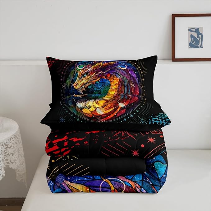 Feelyou Dragon Comforter Set Twin Size Dragon Stuff Comforter for Boys Girls Teens Wild Life Bedding Set Dragon Decor Duvet Set Room Decor Black Orange Yellow Quilt Set