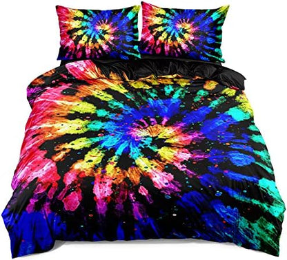 Colorful Tie-Dye Duvet Cover Set Twin Size Watercolor Rainbow Tie Dye Comforter Cover Abstract Art Bed Set Bedding Bedroom