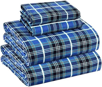 RUVANTI Flannel Sheets Set Full Size, Blue Plaid