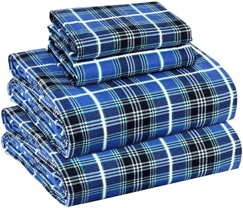 RUVANTI Flannel Sheets Set King Size, Blue Plaid