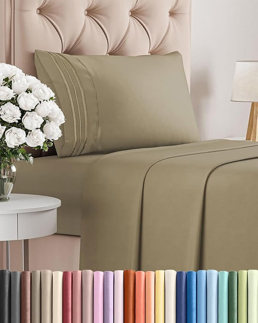Twin XL Size 3 Piece Sheet Set - Comfy Breathable & Cooling Bed Sheets Set - Hotel Luxury Bedding for Women, Men, Kids, Teens, Boys & Girls - Deep Pockets, Ultra-Soft, Wrinkle Free - Oeko-Tex - Khaki