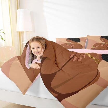 Erosebridal Fashion Black Woman Comforter Set Full Size 3 Piece Romantic Makeup Themed Girls Bedding Set Fashionable Gorgeous Down Comforter Vogue Afro Girls Duvet Insert for Kids Teens Adult Bedroom
