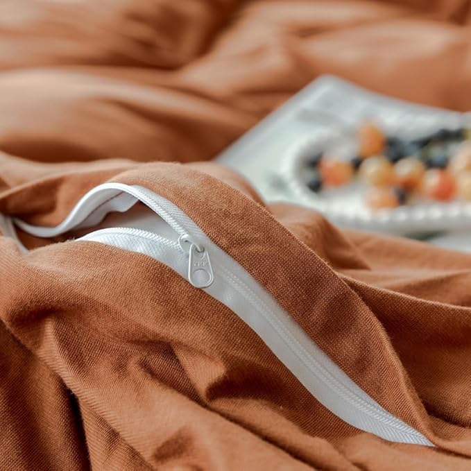 Terracotta Duvet Cover Jersey Knit Cotton Duvet Cover Twin Caramel 3 Pieces Bedding Set Rust Color Comforter Cover with Zipper Closure Comfy Burnt Orange Comforter Cover Farmhouse Bedding Set Twin
