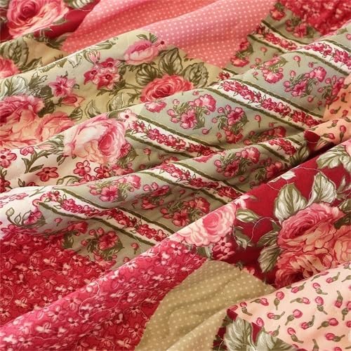 Summer Floral King Quilted Bedspread,Romantic Pink Quilt Set,Reversible Stitched Bedding Cover All Season,Soft Lightweight Coverlet with Pillow Cases (Hot Pink&Rose, King102 x90)