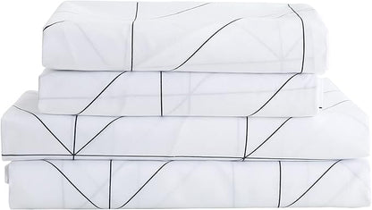 Best Season Bed Sheet Set 3 Pieces -Twin Size-Soft Durable Microfiber Bedding Sheet Set,Deep Pocket,Stain,Fade & Wrinkle Resistant(Geometric White)