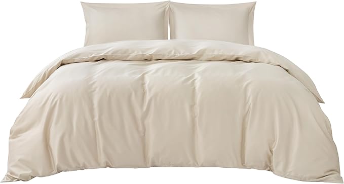 Bedsure Cooling Duvet Cover King Size - Moisture Wicking and Silky Eucalyptus Lyocell Cotton Hybrid Comforter Cover Set for Hot Sleeper - Buttery Soft and Breathable, GentleSoft™, Beige Bedding Set