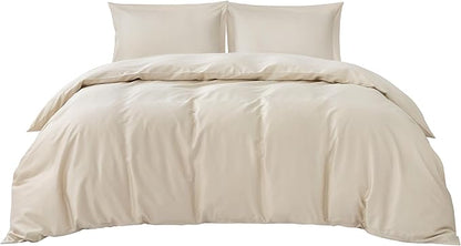 Bedsure Cooling Duvet Cover Queen Size - Moisture Wicking and Silky Eucalyptus Lyocell Cotton Hybrid Comforter Cover Set for Hot Sleeper - Buttery Soft and Breathable, GentleSoft™, Beige Bedding Set
