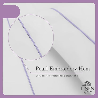 Linen Home 100% Cotton Percale Pearl Stitch Pillowcases King Size, Mauve Lavender, 2 Pieces of Pillow Case, Crisp and Cool Strong Bed Linen, 20 inches X 40 inches
