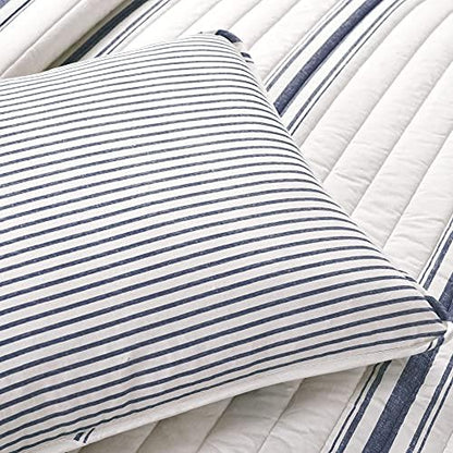 Lush Decor Farmhouse Stripe Reversible Cotton Quilt King Size 3 Piece Set Navy - Farmhouse Bedding Set King Quilt - Striped Bedding