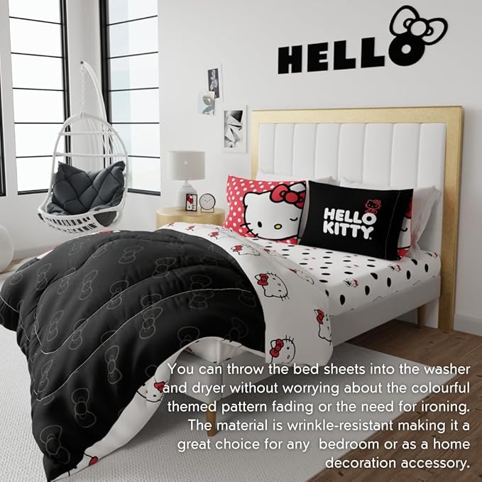 Collectibles Hello Kitty Polka Dot Bedding Super Soft Microfiber 4 Piece Queen Sheet Set, (Officially Licensed Product) By Franco