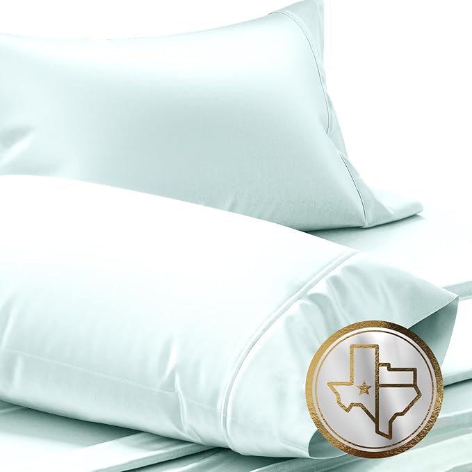 TEXAS LINEN CO. Luxury Egyptian Cotton King Pillow Cases Set of 2-1000 Thread Count Pillowcases for Sleeping, Soft, Cooling Pillow Cover, Extra Long Staple Hotel Quality Pillow Cases - Sea Foam