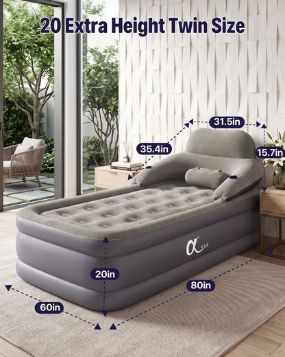A-ER-FA Twin Air Mattress Built in Pump 20" Raised Comfort Inflatable Mattress with Headboard & Cup Holders, Fast & Easy Inflation Air Bed Twin XL Blow Up Mattress for Home, Guest, Camping, Outdoor