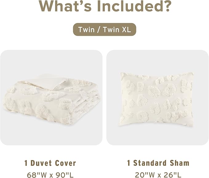 Intelligent Design Twin Duvet Cover Set Chenille Tufted Animal Print Pattern Duvet Cover Twin Size, All Season Fuzzy Bedding Cover, Soft Microfiber Reverse, Larissa, Twin/Twin XL Off-White 2 Piece