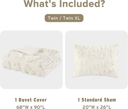 Intelligent Design Twin Duvet Cover Set Chenille Tufted Animal Print Pattern Duvet Cover Twin Size, All Season Fuzzy Bedding Cover, Soft Microfiber Reverse, Larissa, Twin/Twin XL Off-White 2 Piece