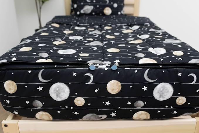 Beddy's Space Theme Durable Zipper Bedding for Kids, Bed in a Bag, Black Sheets and Universe Galaxy Comforter with Stars & Solar System, Includes Pillowcase and Sham, Easy to Make and Wash